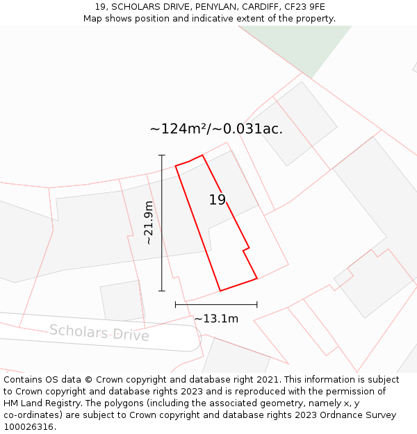 19, SCHOLARS DRIVE, PENYLAN, CARDIFF, CF23 9FE: Plot and title map