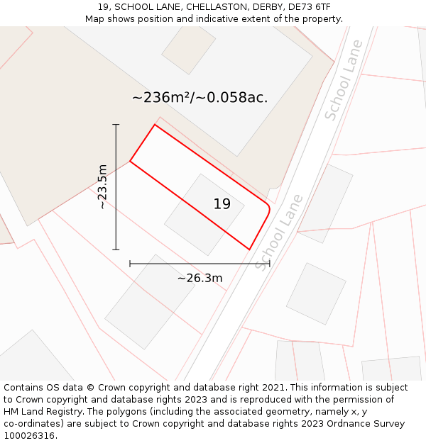 19, SCHOOL LANE, CHELLASTON, DERBY, DE73 6TF: Plot and title map