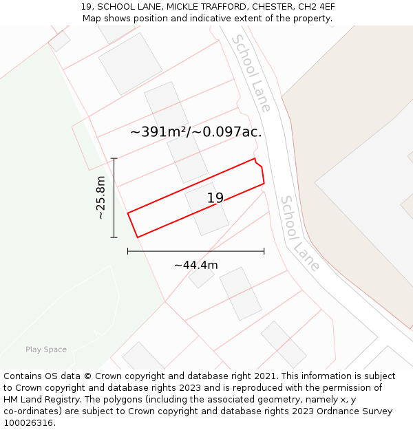 19, SCHOOL LANE, MICKLE TRAFFORD, CHESTER, CH2 4EF: Plot and title map