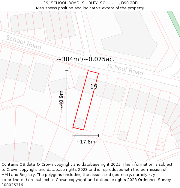 19, SCHOOL ROAD, SHIRLEY, SOLIHULL, B90 2BB: Plot and title map