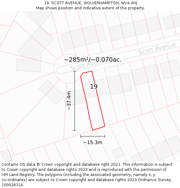 19, SCOTT AVENUE, WOLVERHAMPTON, WV4 4HJ: Plot and title map