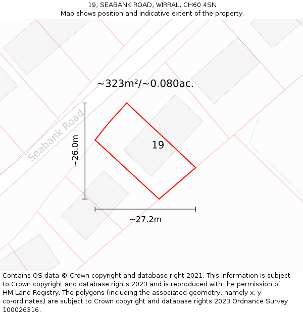 19, SEABANK ROAD, WIRRAL, CH60 4SN: Plot and title map