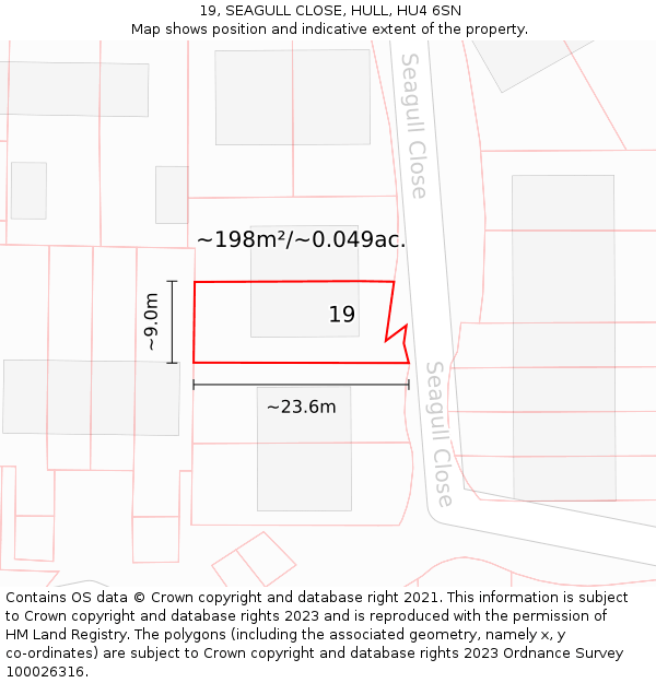 19, SEAGULL CLOSE, HULL, HU4 6SN: Plot and title map
