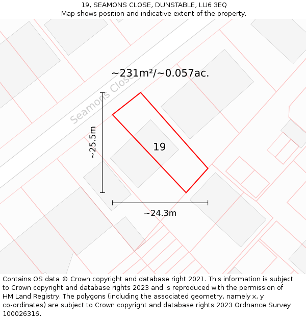 19, SEAMONS CLOSE, DUNSTABLE, LU6 3EQ: Plot and title map