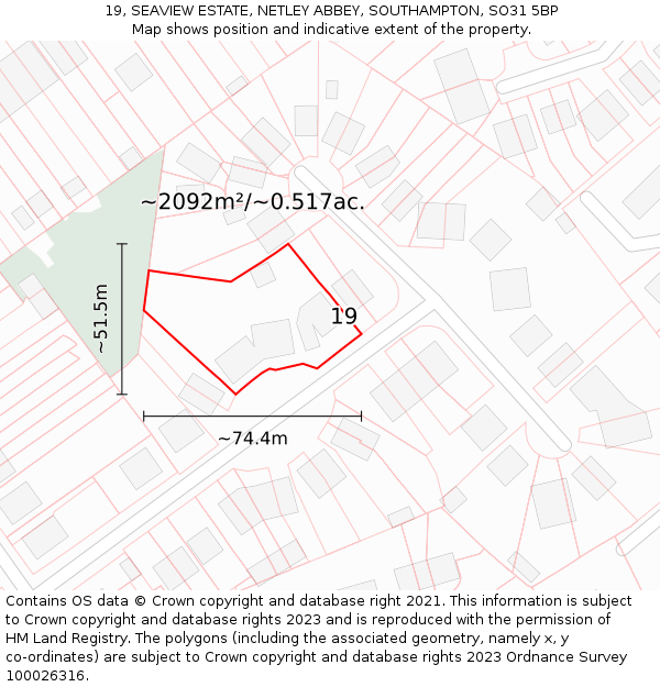 19, SEAVIEW ESTATE, NETLEY ABBEY, SOUTHAMPTON, SO31 5BP: Plot and title map