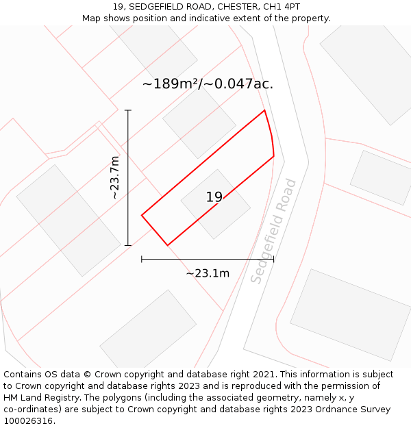 19, SEDGEFIELD ROAD, CHESTER, CH1 4PT: Plot and title map