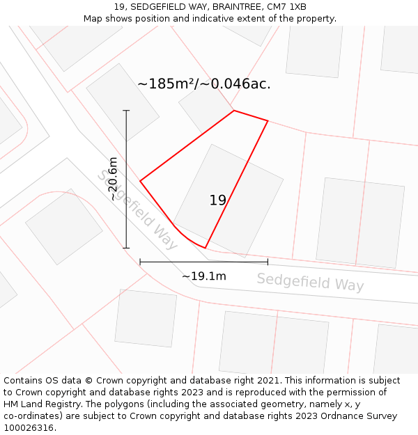 19, SEDGEFIELD WAY, BRAINTREE, CM7 1XB: Plot and title map