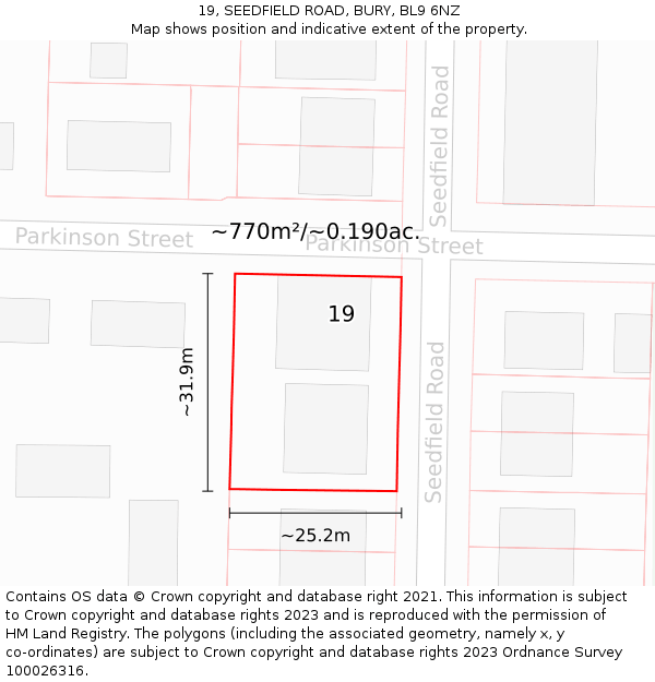 19, SEEDFIELD ROAD, BURY, BL9 6NZ: Plot and title map