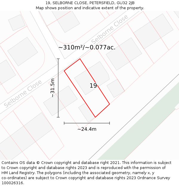 19, SELBORNE CLOSE, PETERSFIELD, GU32 2JB: Plot and title map