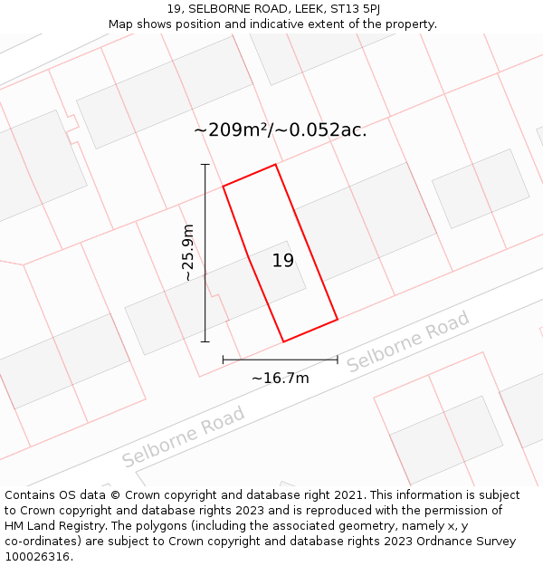 19, SELBORNE ROAD, LEEK, ST13 5PJ: Plot and title map