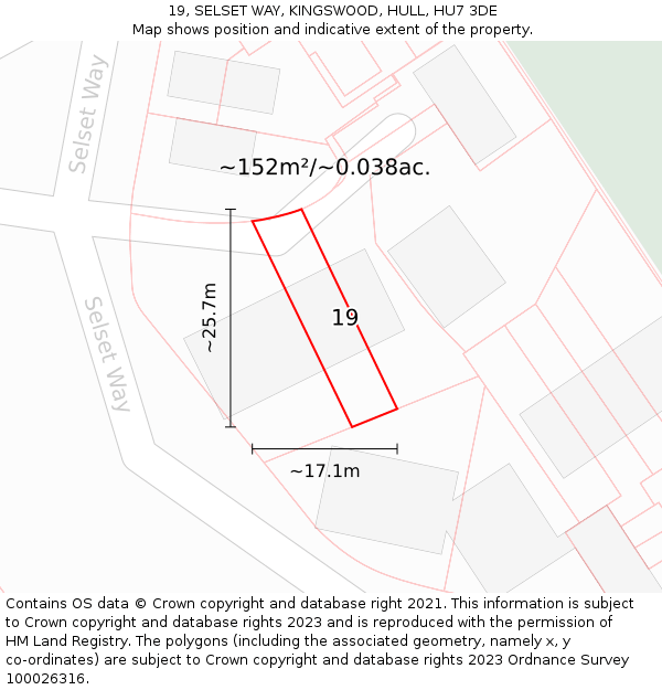 19, SELSET WAY, KINGSWOOD, HULL, HU7 3DE: Plot and title map