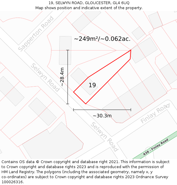 19, SELWYN ROAD, GLOUCESTER, GL4 6UQ: Plot and title map