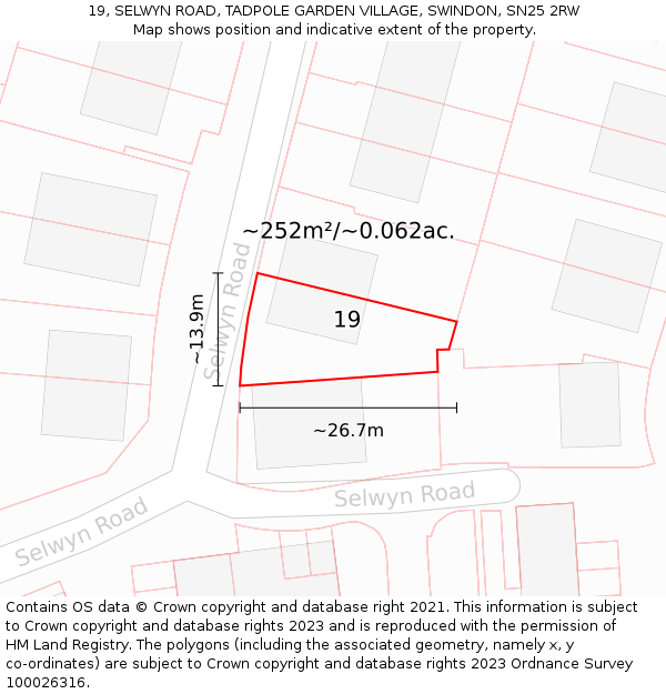 19, SELWYN ROAD, TADPOLE GARDEN VILLAGE, SWINDON, SN25 2RW: Plot and title map