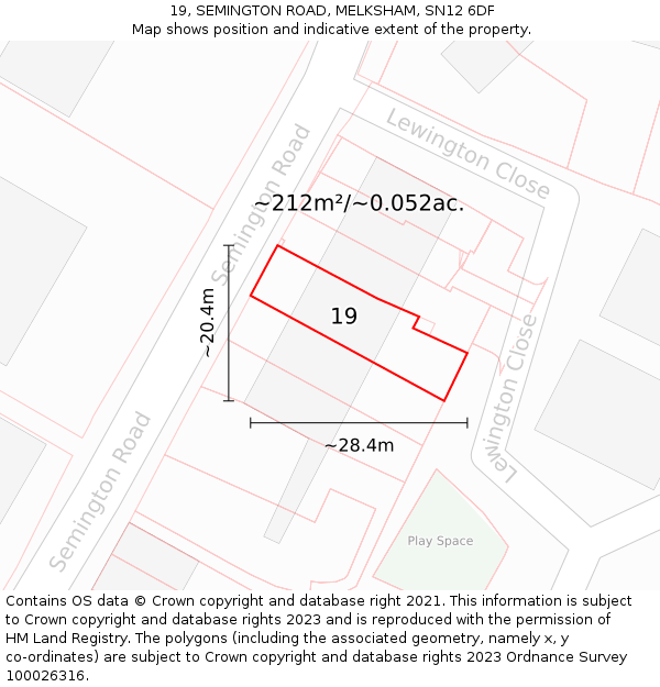 19, SEMINGTON ROAD, MELKSHAM, SN12 6DF: Plot and title map