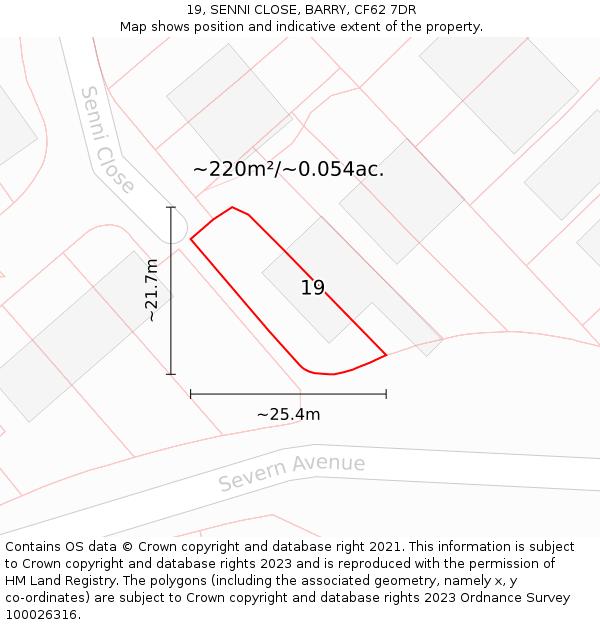 19, SENNI CLOSE, BARRY, CF62 7DR: Plot and title map