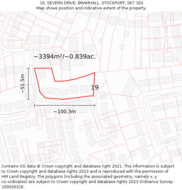 19, SEVERN DRIVE, BRAMHALL, STOCKPORT, SK7 1EX: Plot and title map