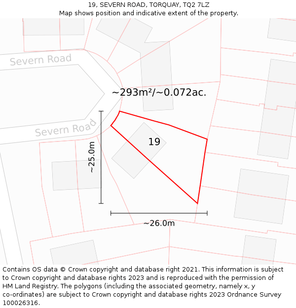19, SEVERN ROAD, TORQUAY, TQ2 7LZ: Plot and title map