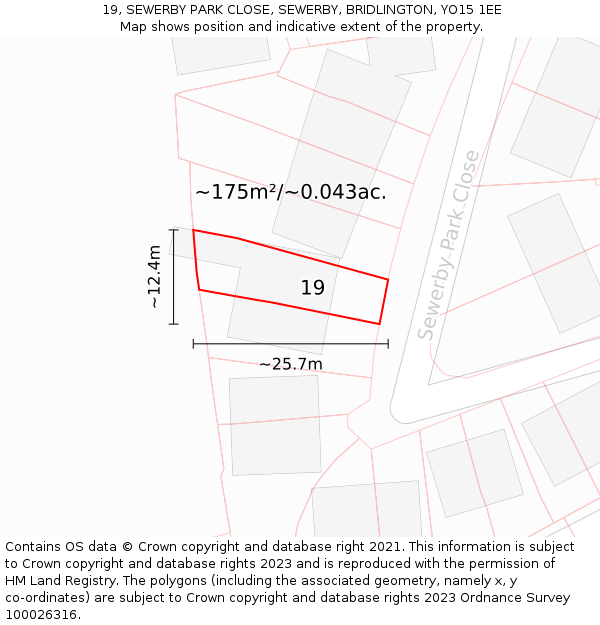 19, SEWERBY PARK CLOSE, SEWERBY, BRIDLINGTON, YO15 1EE: Plot and title map