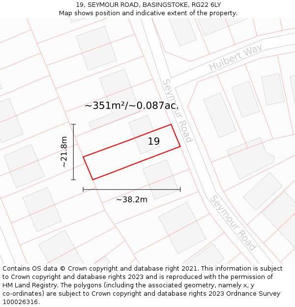 19, SEYMOUR ROAD, BASINGSTOKE, RG22 6LY: Plot and title map