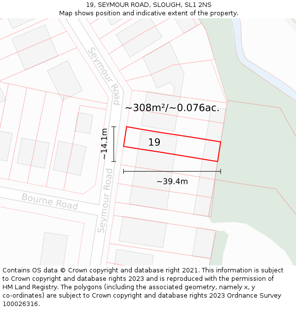 19, SEYMOUR ROAD, SLOUGH, SL1 2NS: Plot and title map