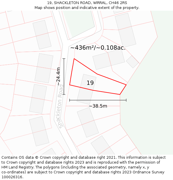 19, SHACKLETON ROAD, WIRRAL, CH46 2RS: Plot and title map