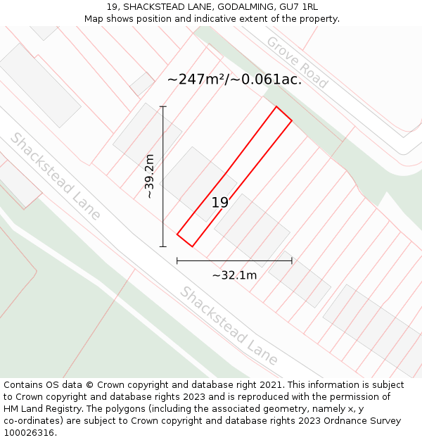 19, SHACKSTEAD LANE, GODALMING, GU7 1RL: Plot and title map