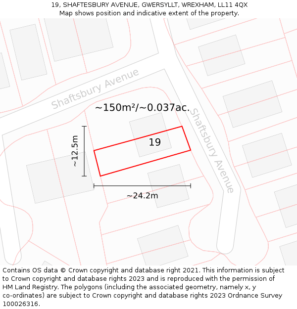 19, SHAFTESBURY AVENUE, GWERSYLLT, WREXHAM, LL11 4QX: Plot and title map