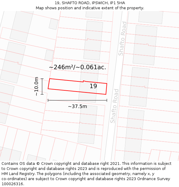 19, SHAFTO ROAD, IPSWICH, IP1 5HA: Plot and title map