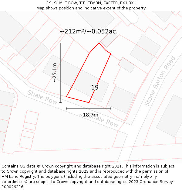19, SHALE ROW, TITHEBARN, EXETER, EX1 3XH: Plot and title map