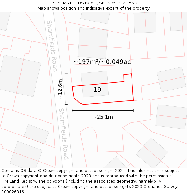 19, SHAMFIELDS ROAD, SPILSBY, PE23 5NN: Plot and title map