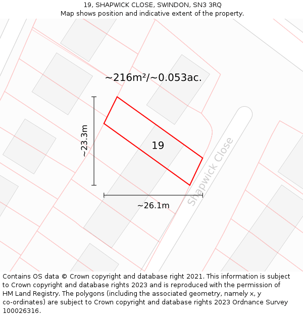 19, SHAPWICK CLOSE, SWINDON, SN3 3RQ: Plot and title map