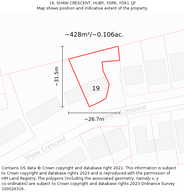 19, SHAW CRESCENT, HUBY, YORK, YO61 1JF: Plot and title map