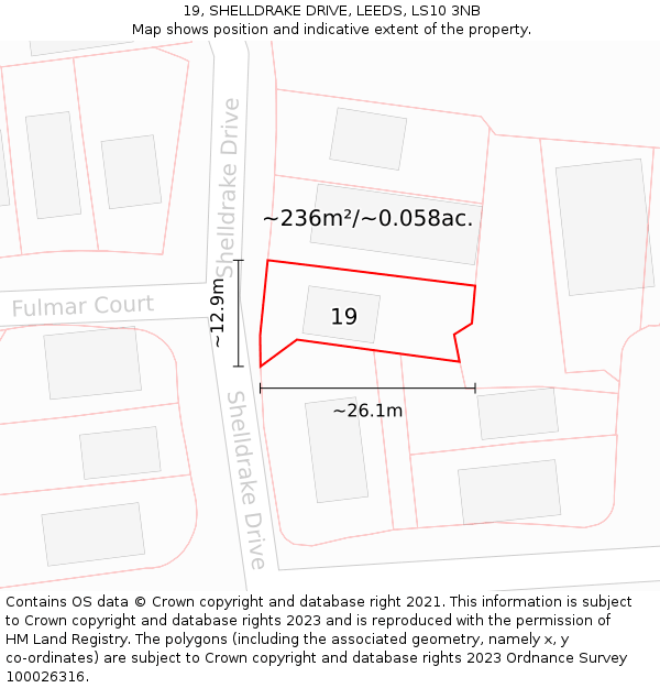 19, SHELLDRAKE DRIVE, LEEDS, LS10 3NB: Plot and title map