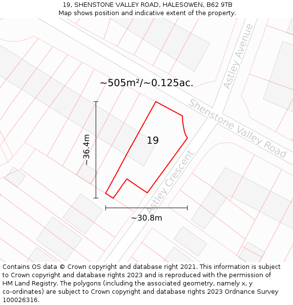 19, SHENSTONE VALLEY ROAD, HALESOWEN, B62 9TB: Plot and title map