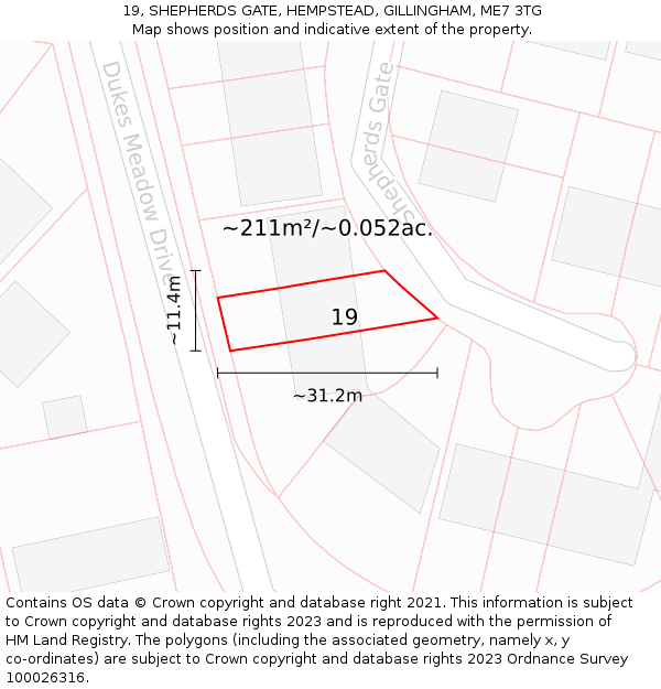 19, SHEPHERDS GATE, HEMPSTEAD, GILLINGHAM, ME7 3TG: Plot and title map