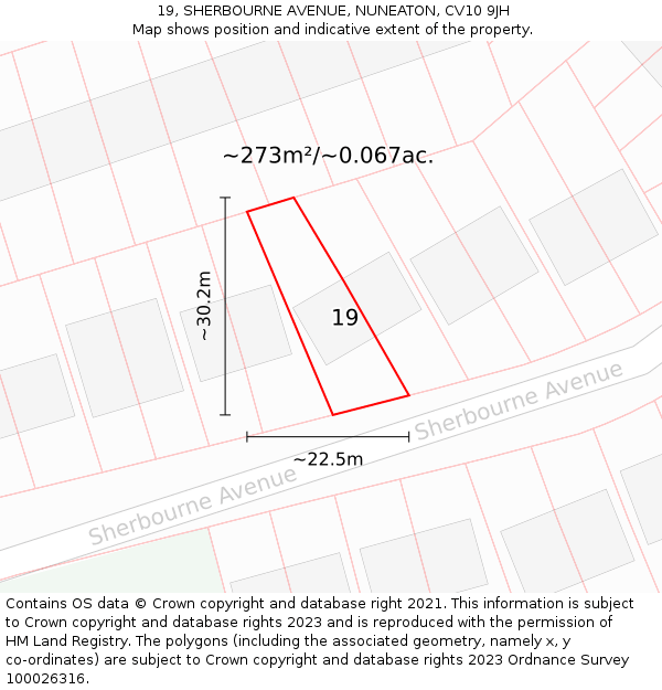 19, SHERBOURNE AVENUE, NUNEATON, CV10 9JH: Plot and title map