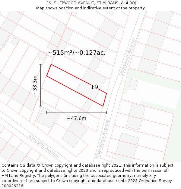 19, SHERWOOD AVENUE, ST ALBANS, AL4 9QJ: Plot and title map