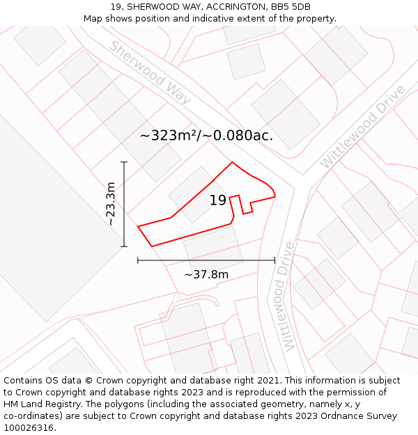 19, SHERWOOD WAY, ACCRINGTON, BB5 5DB: Plot and title map