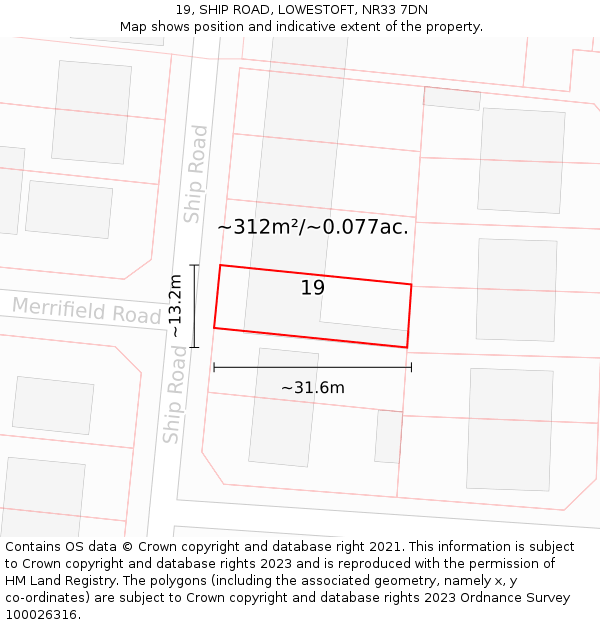 19, SHIP ROAD, LOWESTOFT, NR33 7DN: Plot and title map