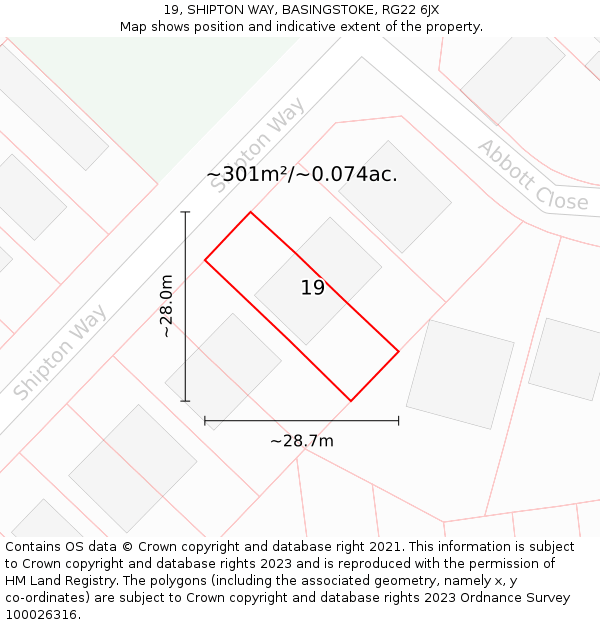 19, SHIPTON WAY, BASINGSTOKE, RG22 6JX: Plot and title map
