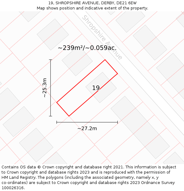 19, SHROPSHIRE AVENUE, DERBY, DE21 6EW: Plot and title map