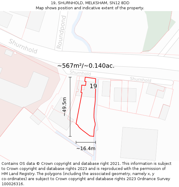19, SHURNHOLD, MELKSHAM, SN12 8DD: Plot and title map
