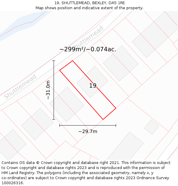 19, SHUTTLEMEAD, BEXLEY, DA5 1RE: Plot and title map