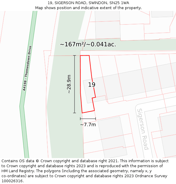 19, SIGERSON ROAD, SWINDON, SN25 1WA: Plot and title map
