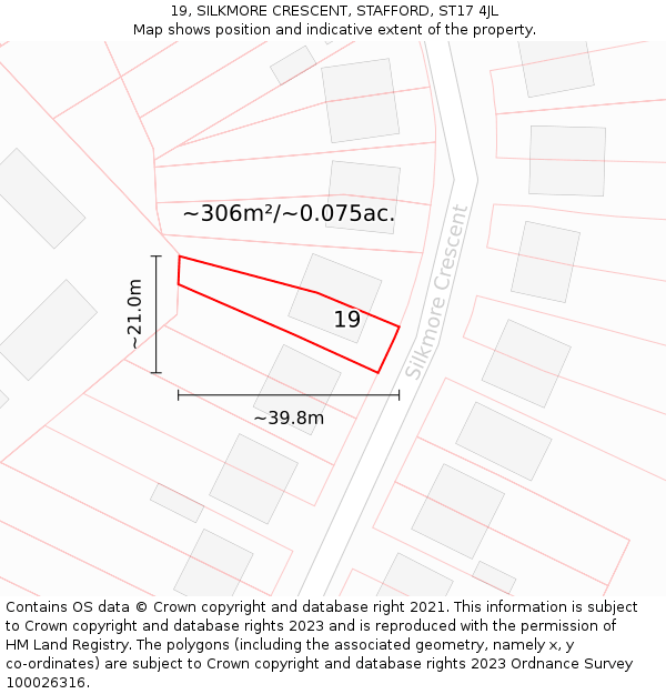 19, SILKMORE CRESCENT, STAFFORD, ST17 4JL: Plot and title map