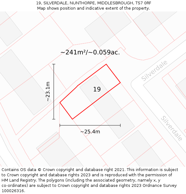 19, SILVERDALE, NUNTHORPE, MIDDLESBROUGH, TS7 0RF: Plot and title map