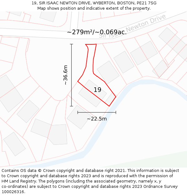 19, SIR ISAAC NEWTON DRIVE, WYBERTON, BOSTON, PE21 7SG: Plot and title map
