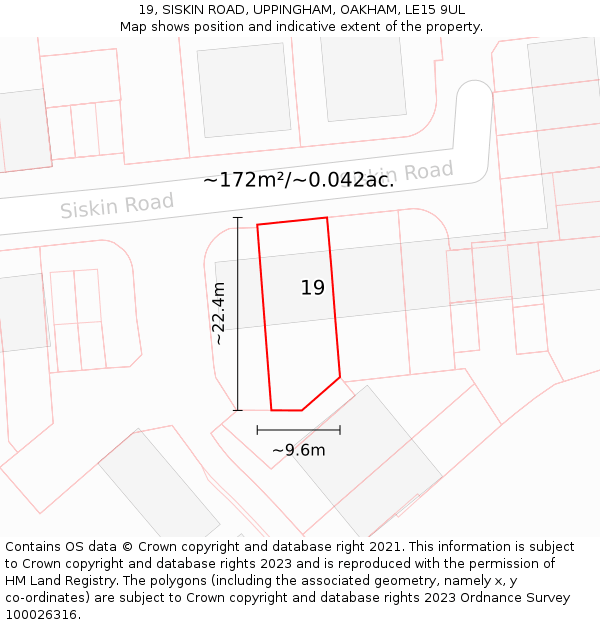 19, SISKIN ROAD, UPPINGHAM, OAKHAM, LE15 9UL: Plot and title map