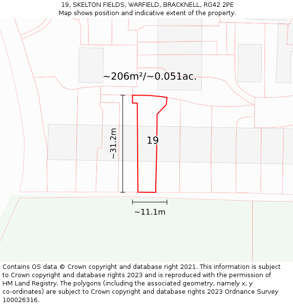 19, SKELTON FIELDS, WARFIELD, BRACKNELL, RG42 2PE: Plot and title map