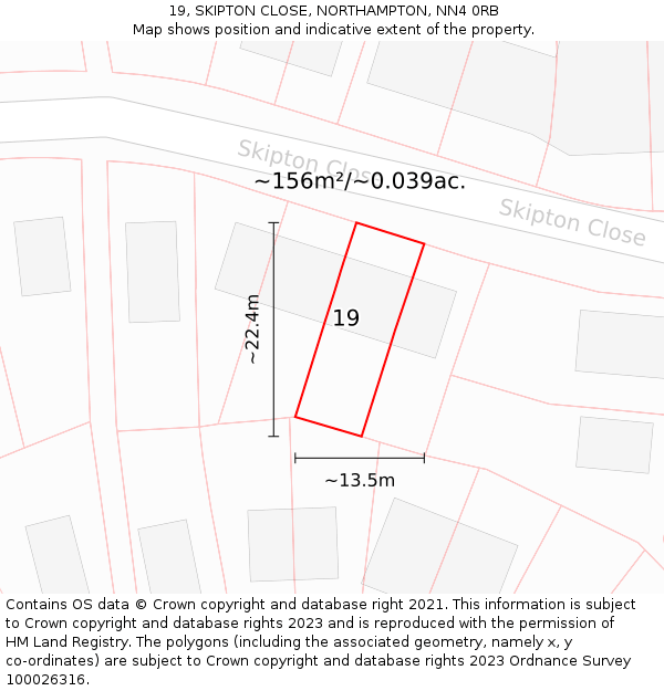 19, SKIPTON CLOSE, NORTHAMPTON, NN4 0RB: Plot and title map